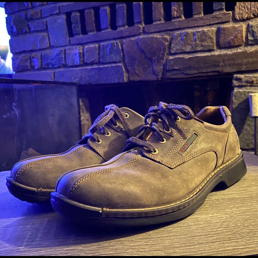 Ecco Mens Casual Lace Up tan Brown Leather Oxfords